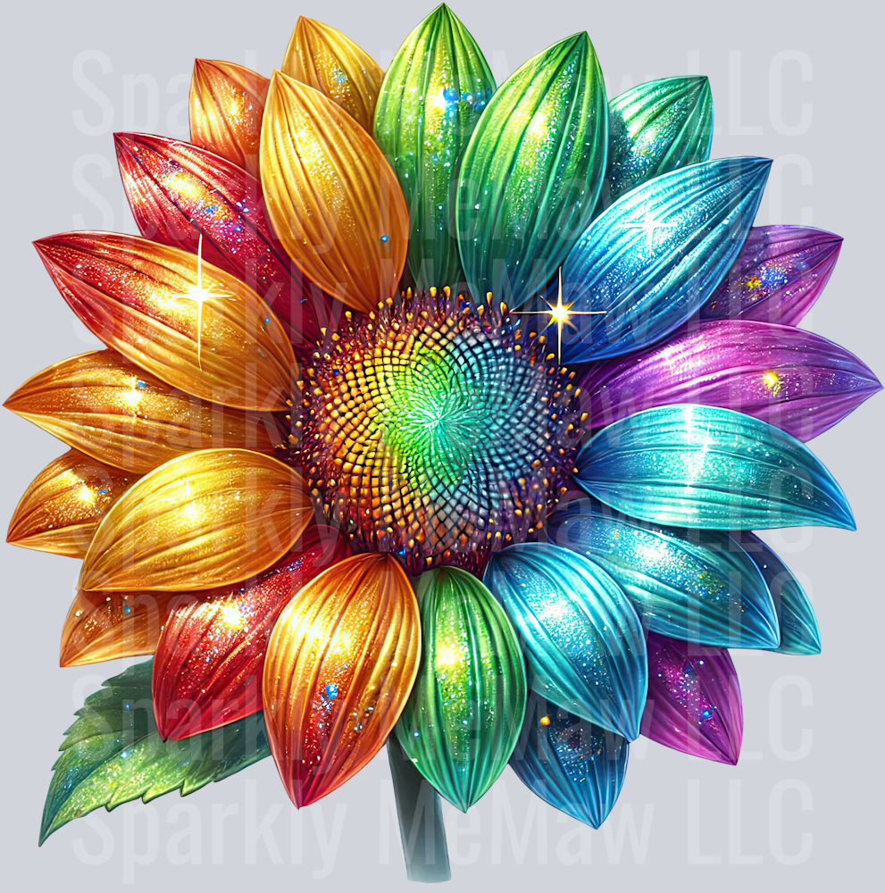 11 Rainbow Sunflower UV DTF Clip Art Decal