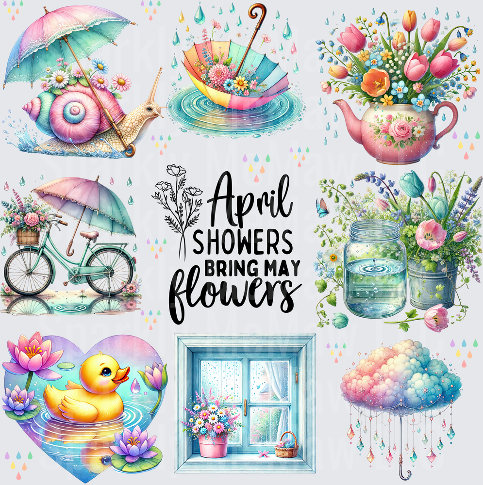 April Showers Bring May Flowers 10x10 Inch Sheet