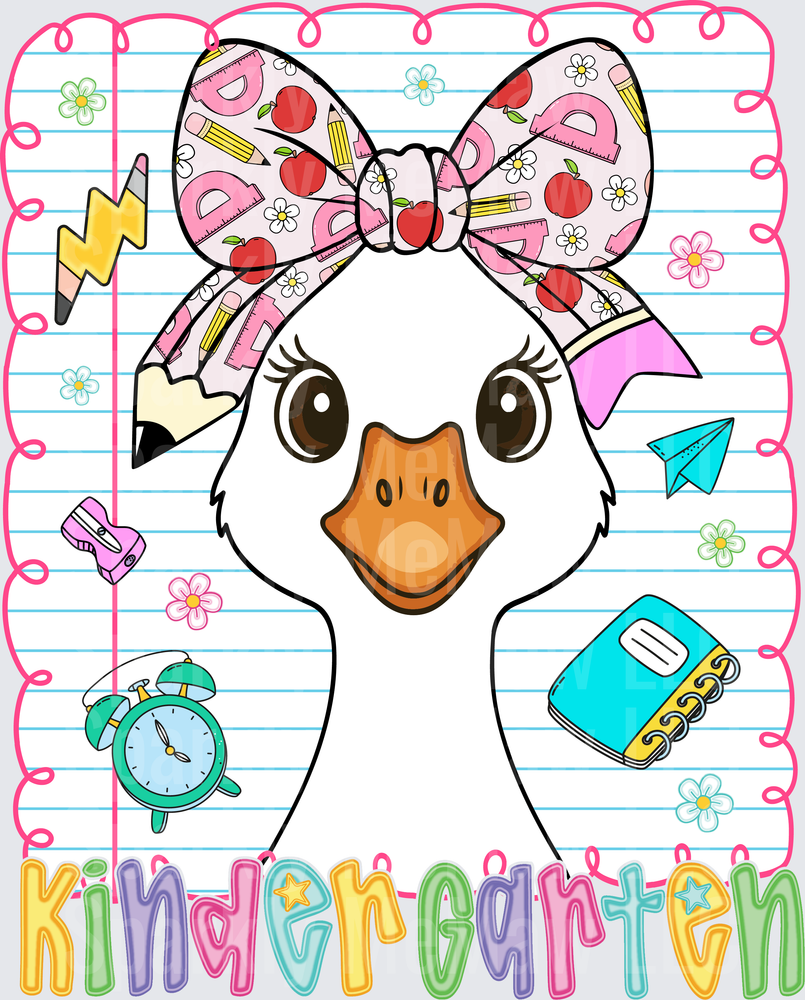 Cute Duck with School Supplies Bandana Kindergarten Back to School DTF Transfer for Fabric