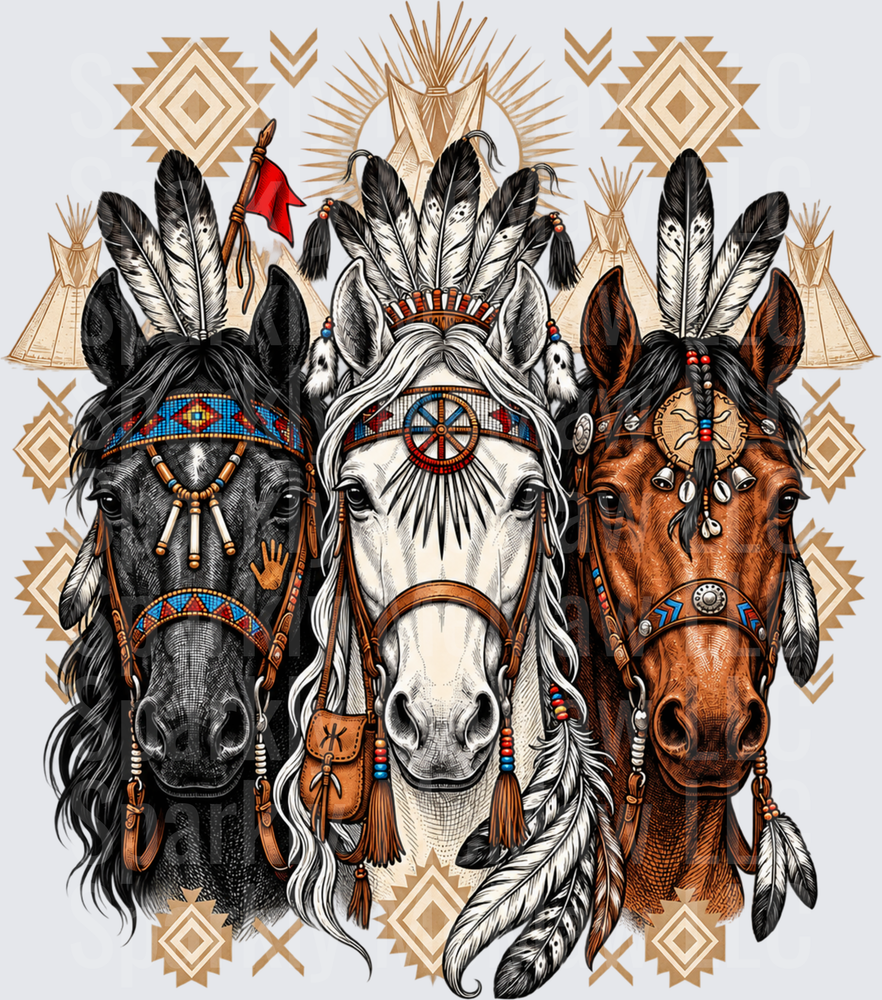 Three Native Spirit Horses UV DTF DECAL (HARD SMOOTH SURFACE)