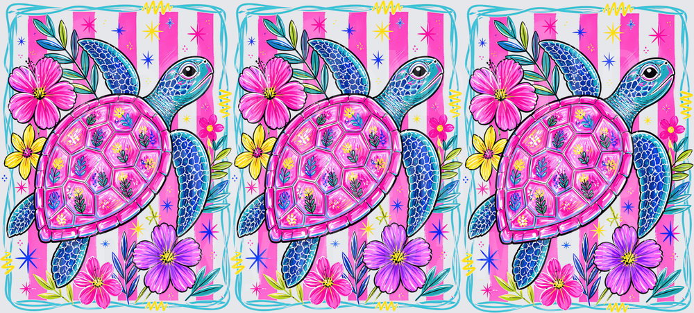 Floral Sea Turtle Pink Stripe is a UV DTF 16 OZ Wrap