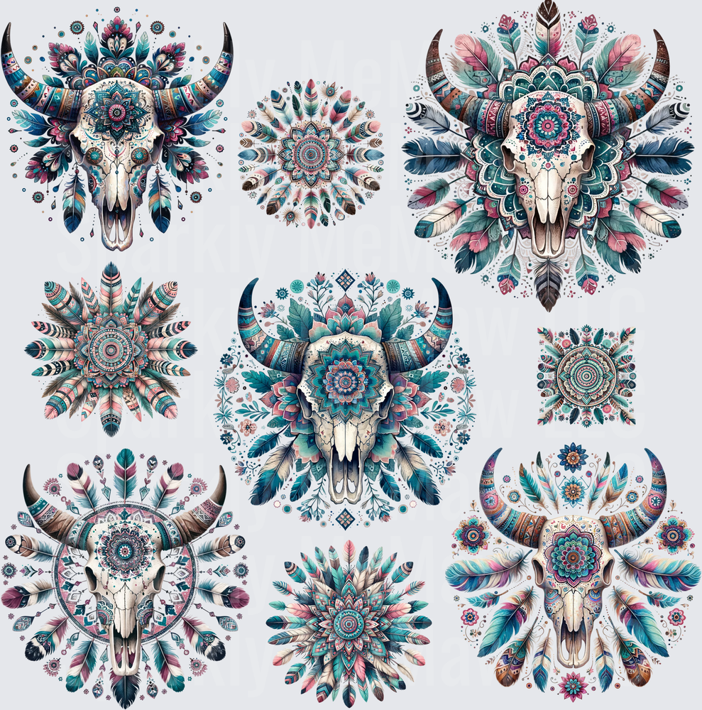 Boho Bull Skull Mandala Sheet – 10x10 Inch Sheet