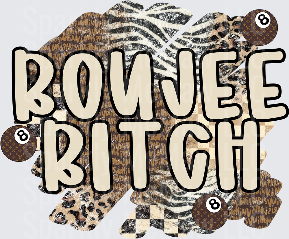 Boujee Bitch Text with Animal Print Patterns and Luxury Designer Circles UV DTF Decal