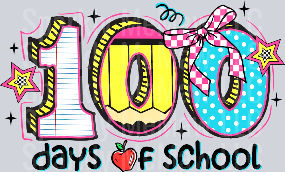Colorful 100 Days of School UV DTF Decal