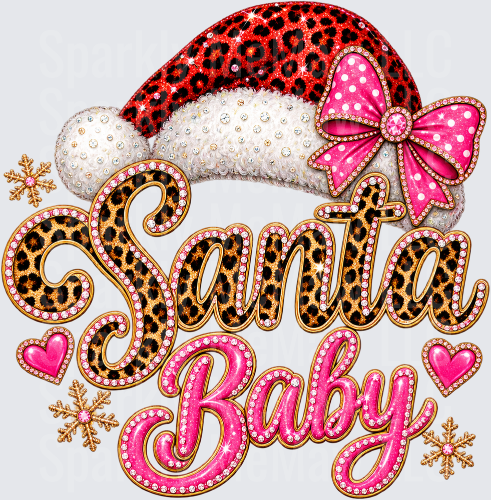 Santa Baby Leopard Glam Hat DTF Transfer for Fabrics