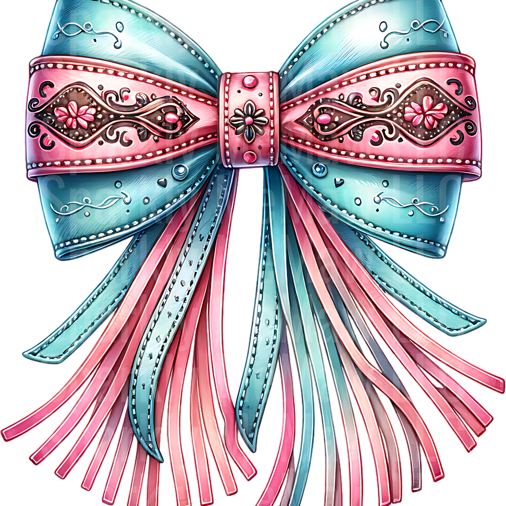 Western Bow Teal and Pink UV DTF Decal