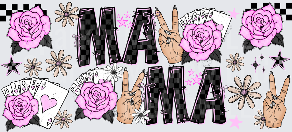 Mama Roses Cards Peace Signs UV DTF 16 OZ Wrap