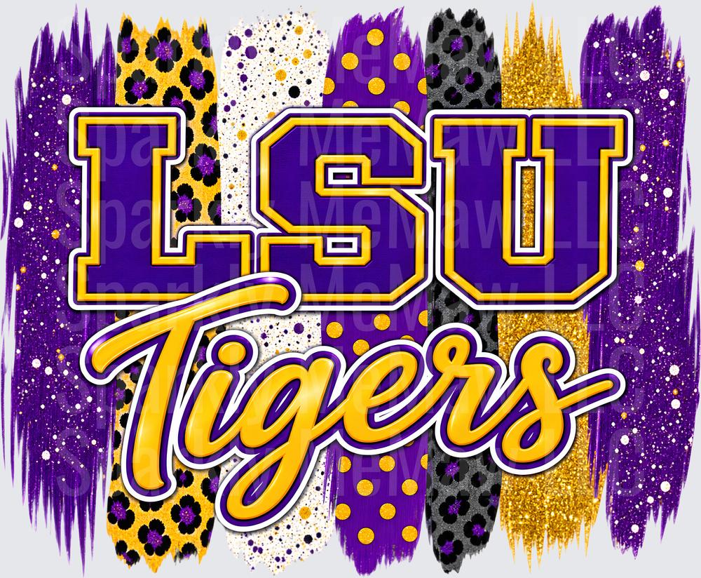 LSU Tigers Mixed Pattern Brush UV DTF Decal
