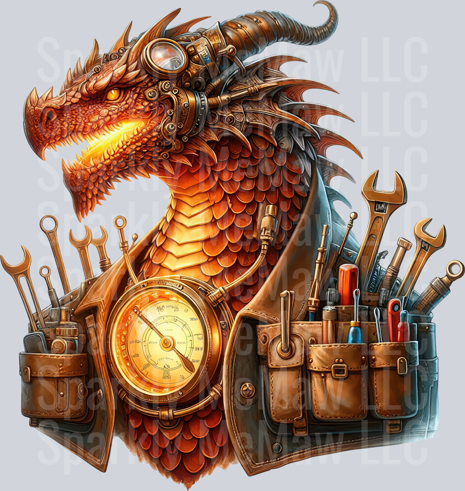 3 Steampunk Dragon UV DTF Clip Art Decal