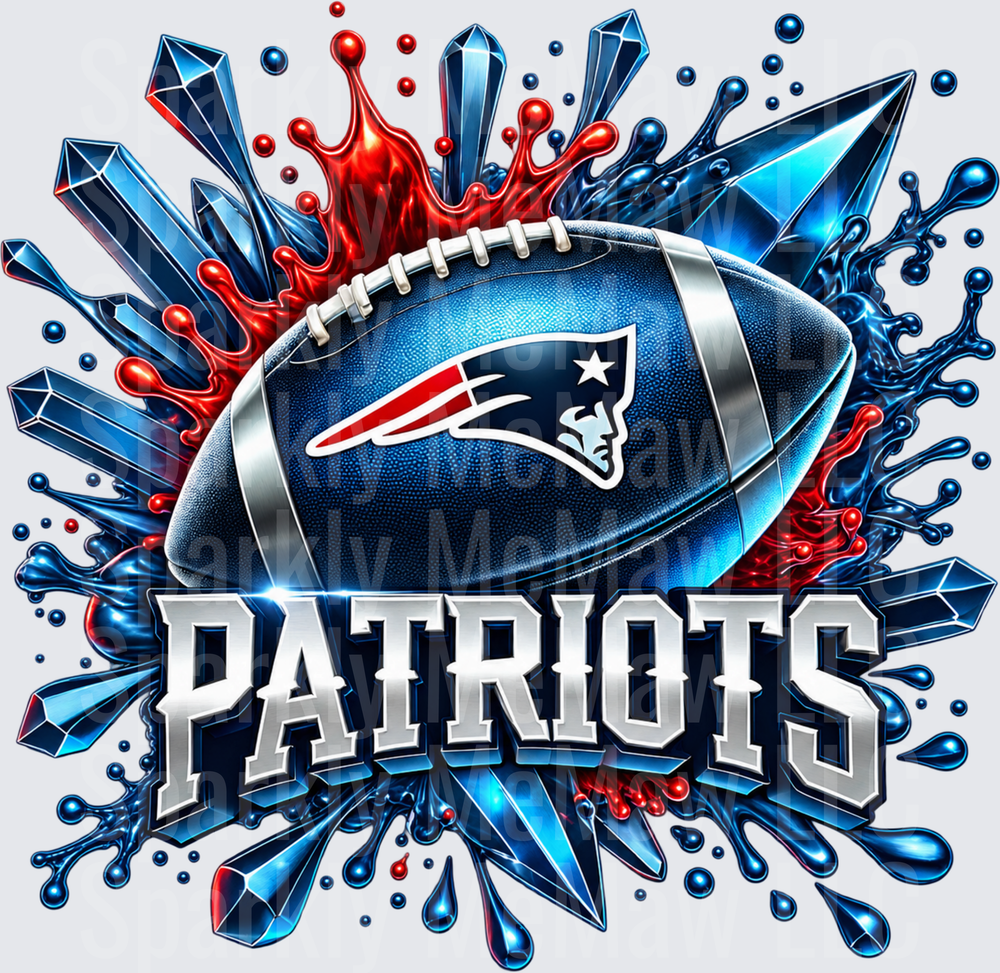 New England Patriots Crystal Splash Football DTF Transfer for Fabrics