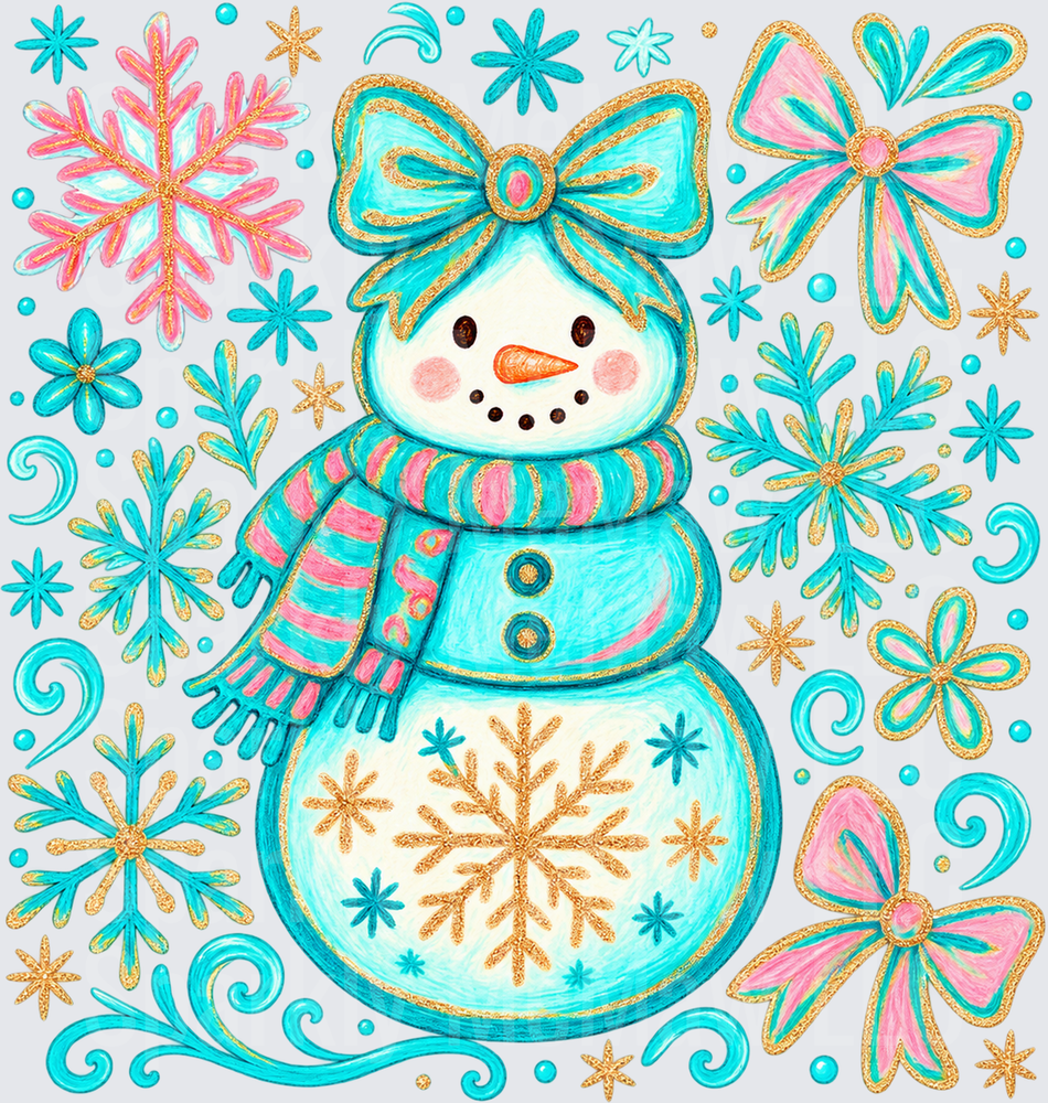 Festive Snowman Bow DTF Transfer for Fabrics