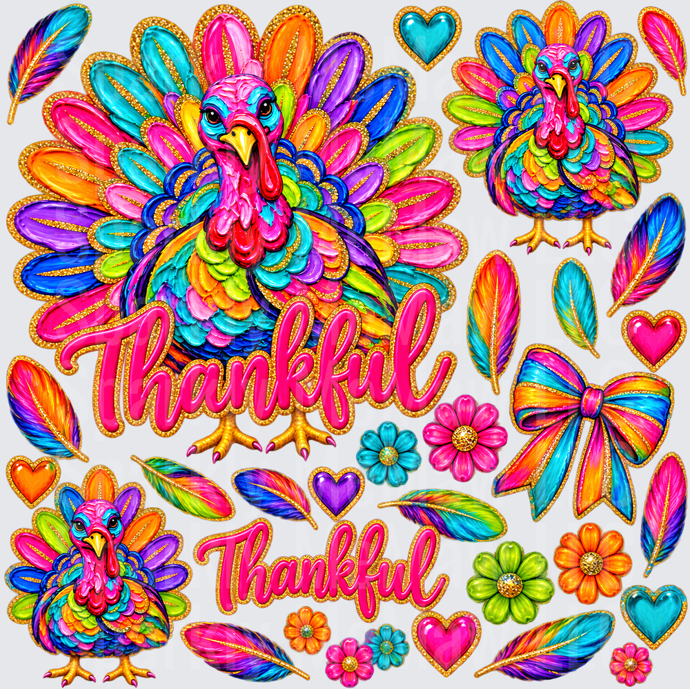 Thankful Rainbow Turkey Sheet 10x10 Cut/ Peel / Stick Sheet