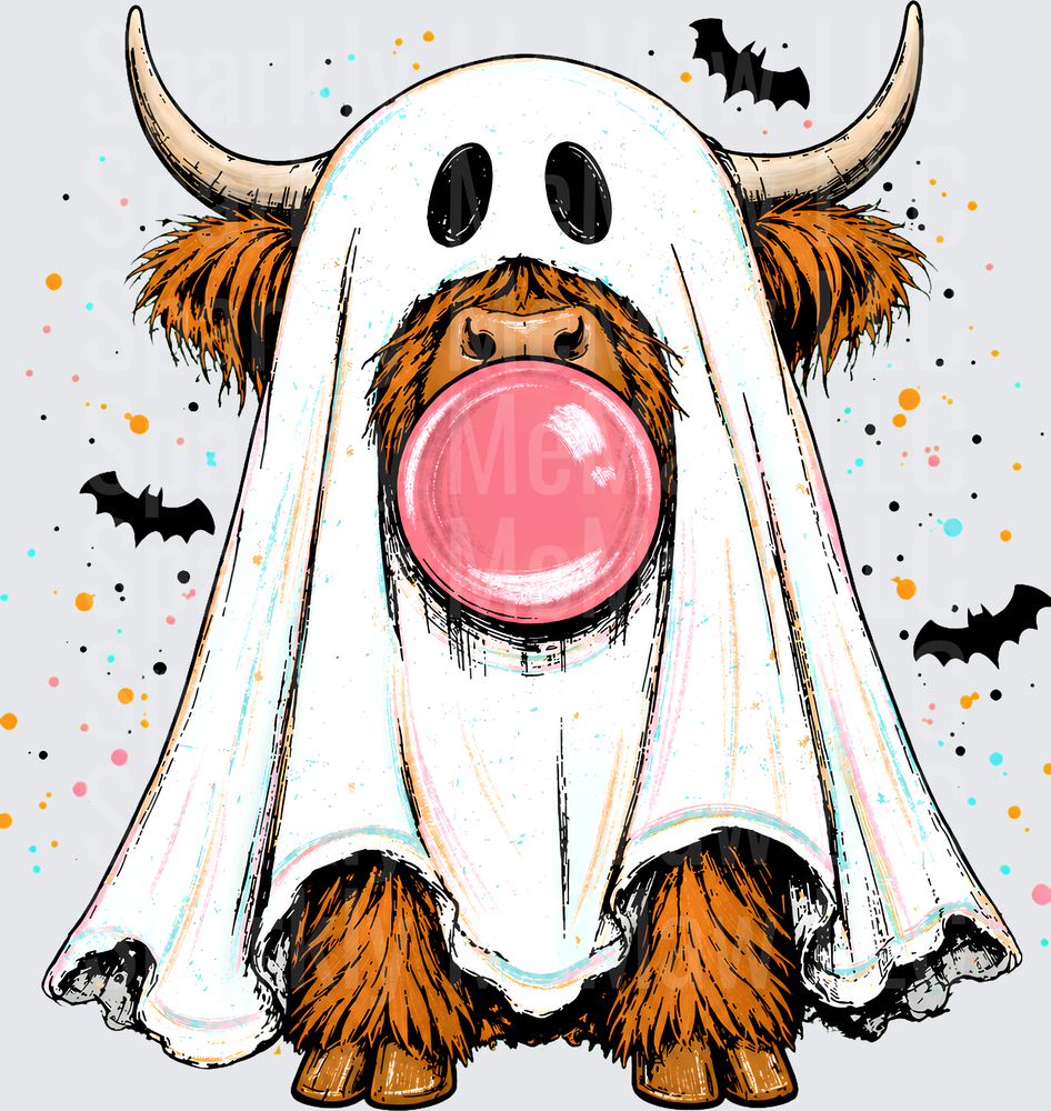 Highland Cow Ghost Bubblegum Halloween UV DTF Decal