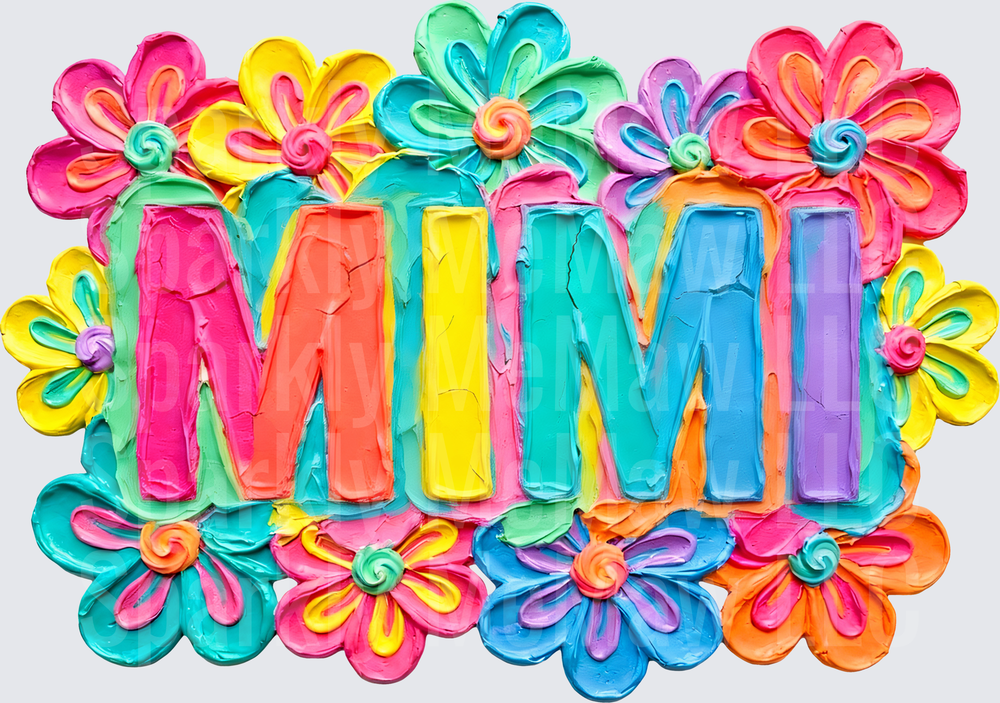 Colorful MIMI Text with Rainbow Flowers UV DTF Decal