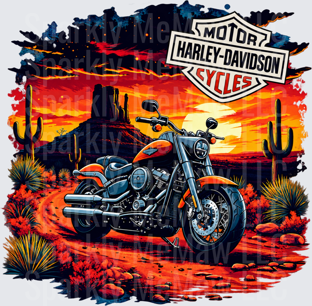 Harley-Davidson Desert Sunset Cruiser is a DTF Transfer for Fabrics
