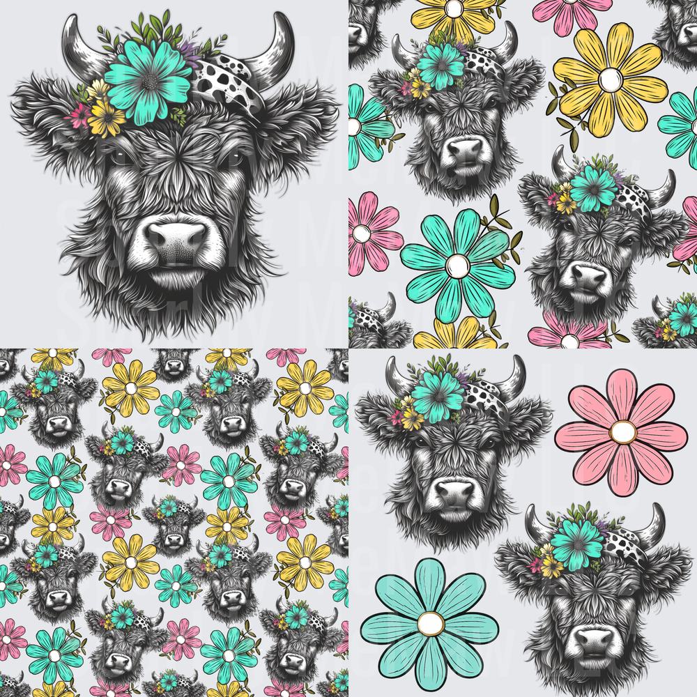 Floral Highland Cow Sheet 10x10 inch sheet
