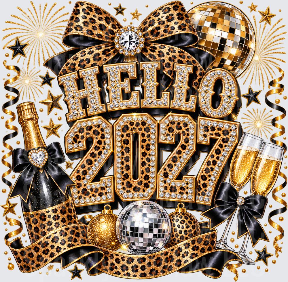 Hello 2027 Leopard Glam UV DTF DECAL (HARD SMOOTH SURFACE)