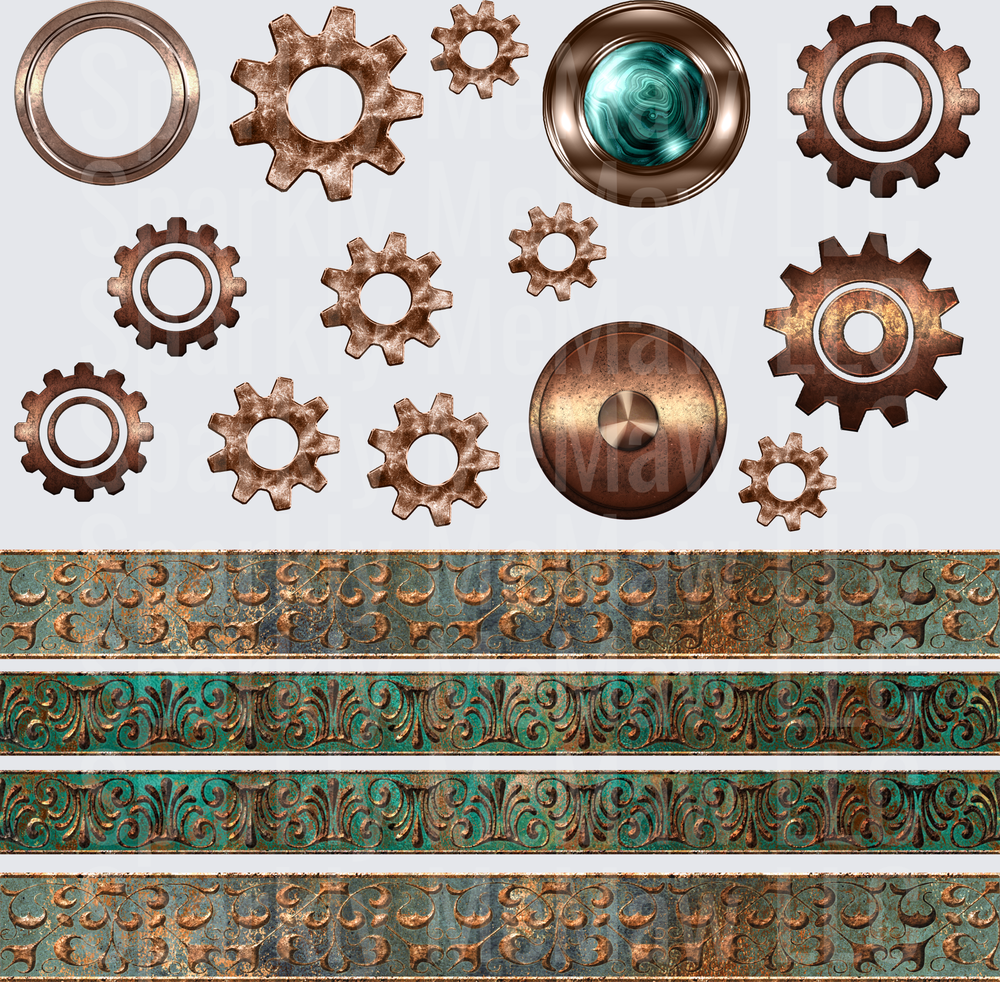 Steampunk Copper Gears Elements 10x10 Inch Sheet