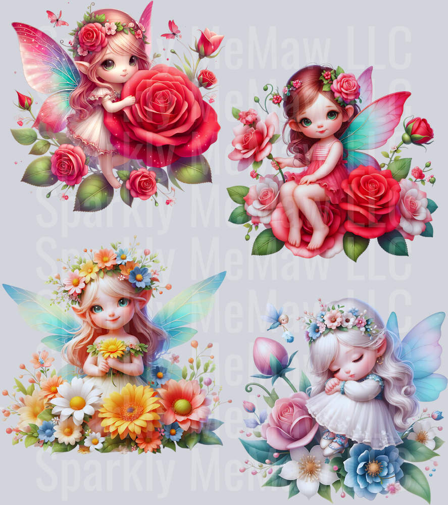 Cute Floral Fairies UV DTF Element Sheet