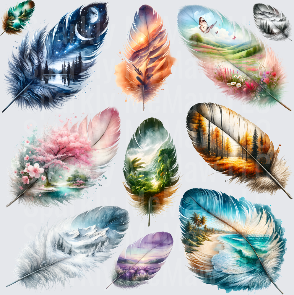 Nature Scene Feathers Collection 10x10 inch sheet