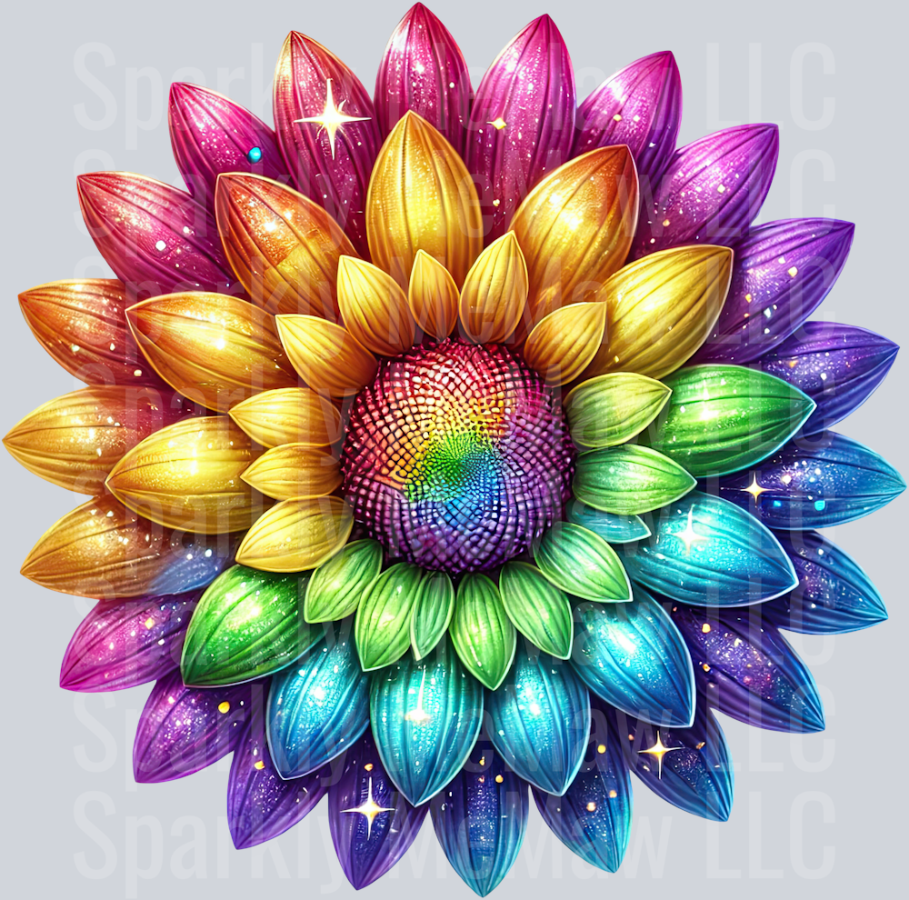 20 Rainbow Sunflower UV DTF Clip Art Decal