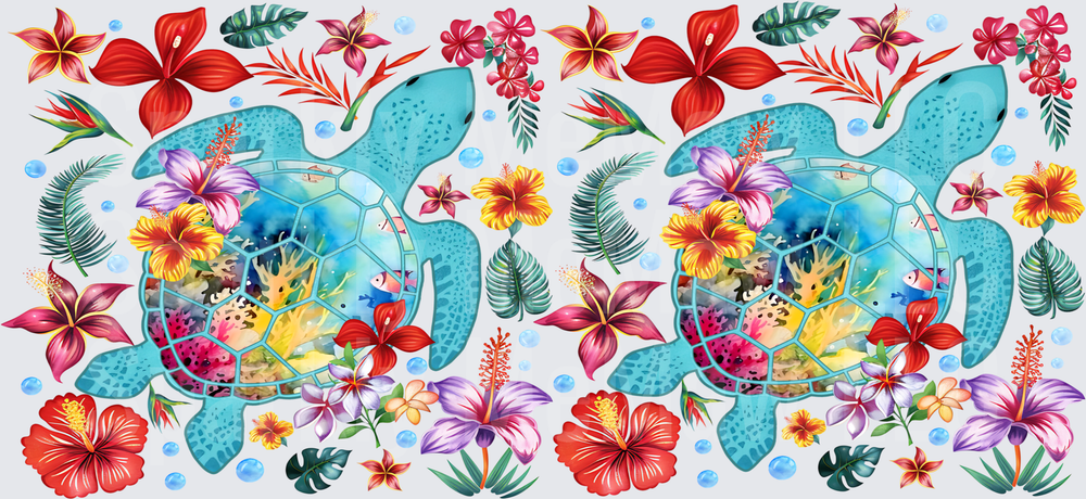 Tropical Sea Turtle Floral Ocean UV DTF 16 OZ Wrap