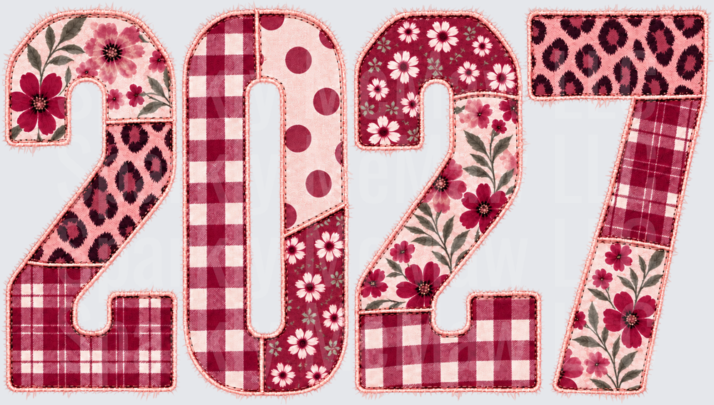 2027 Patchwork Floral Maroon DTF Transfer for Fabrics