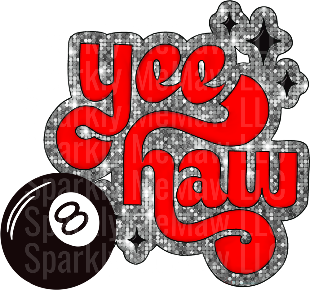 Yee Haw Eight Ball Pool Sparkle Design UV DTF Decal