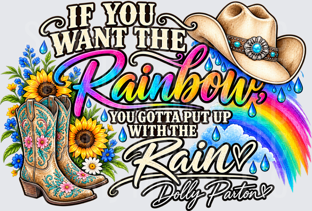 Dolly Parton Rainbow Rain Quote UV DTF Decal