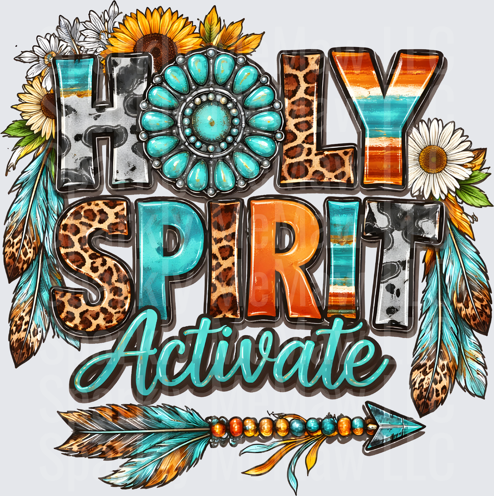 Holy Spirit Activate Boho Western Feathers Turquoise Concho Sunflowers Arrow UV DTF Decal