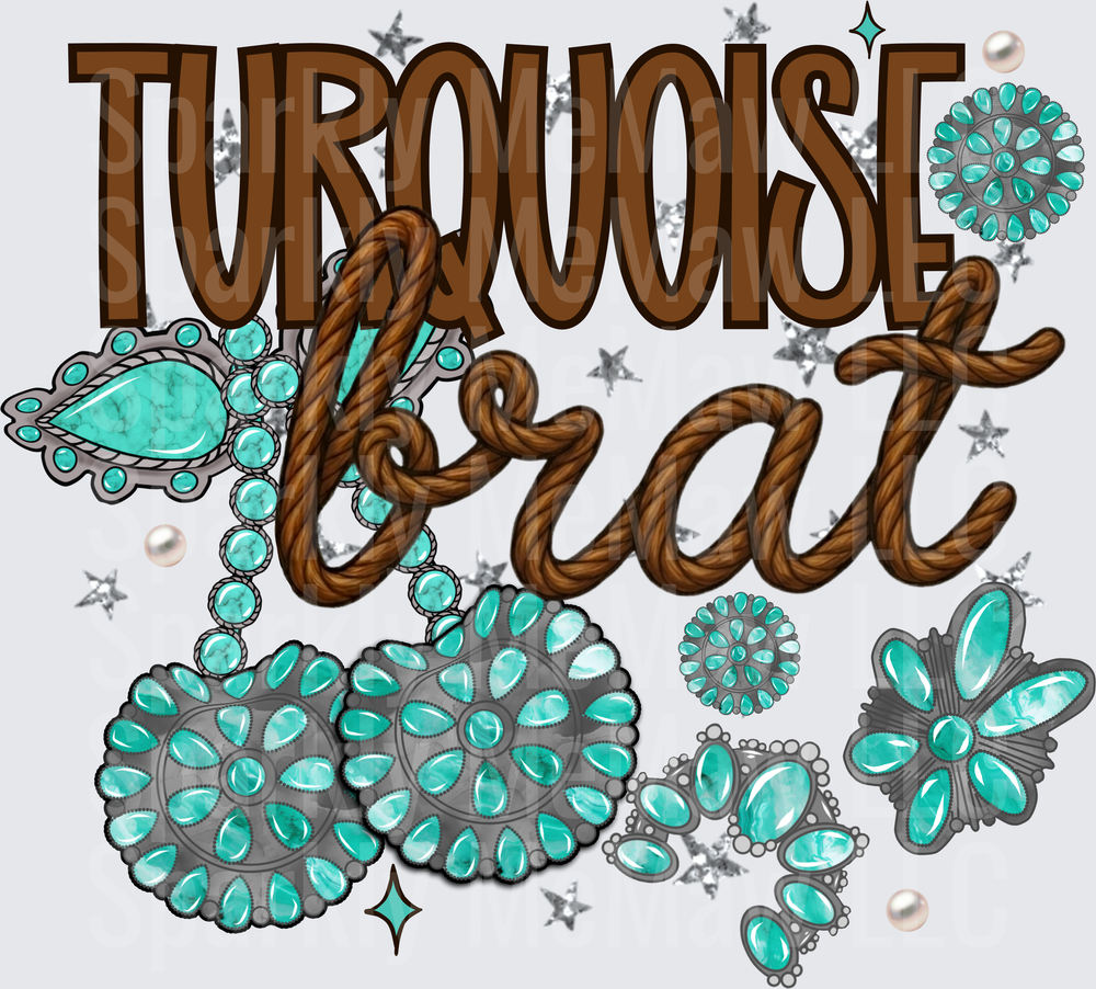 Turquoise Heart Western Boho Jewelry Design DTF Transfer for Fabric