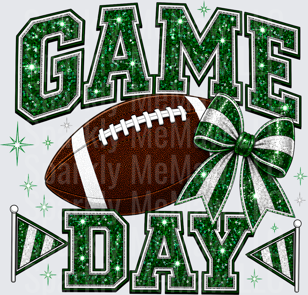 Green Glitter Game Day Football UV DTF Decal