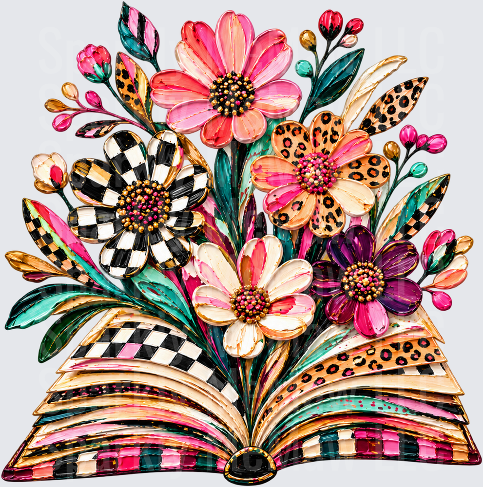 Open Book Floral Bouquet UV DTF Decal