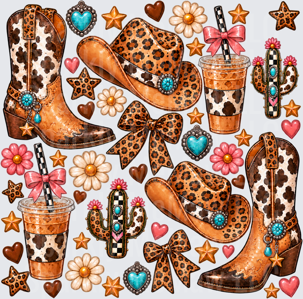 Boho Cowgirl Leopard Print Collage 10x10 Cut and Stick UV Sheet