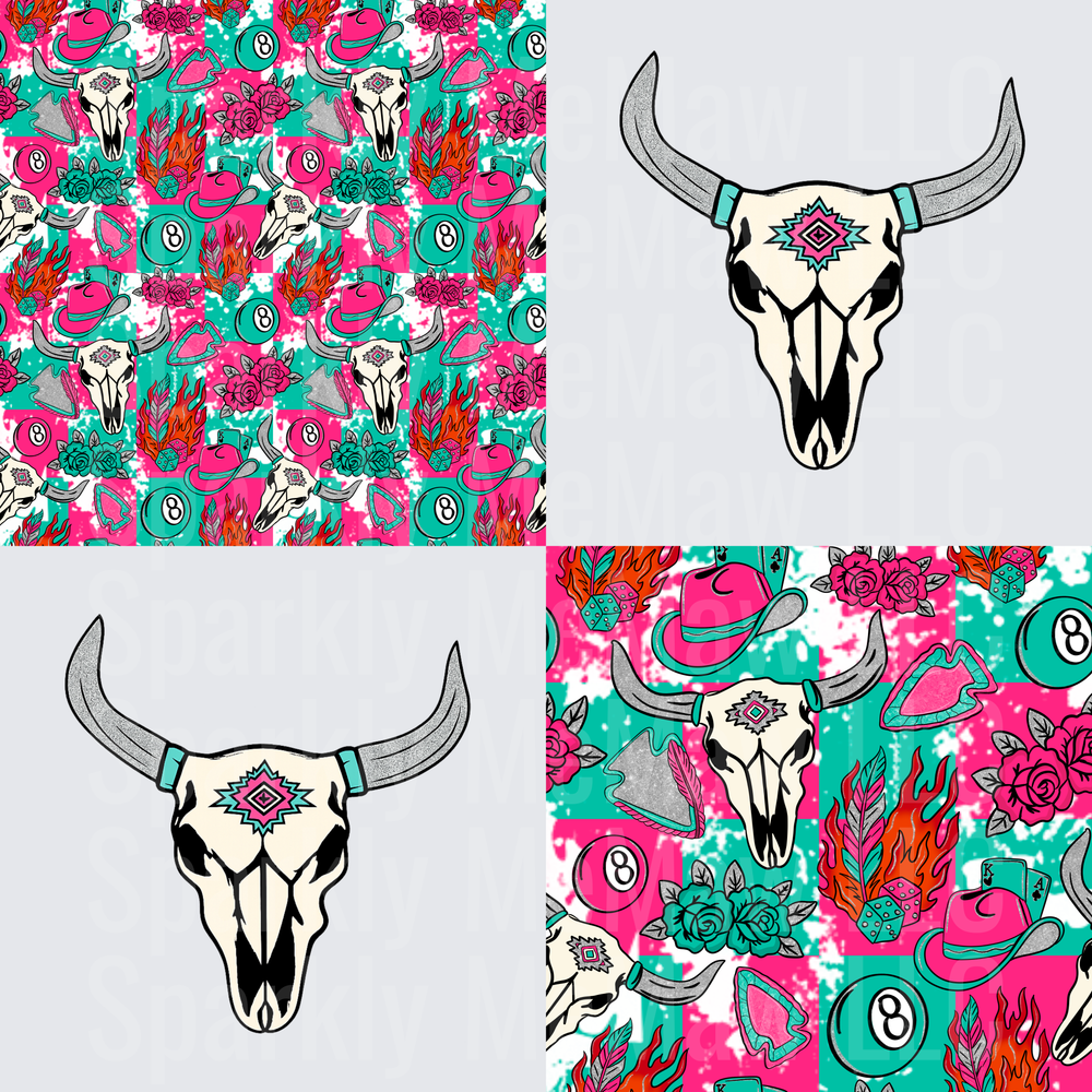 Aztec Bull Skull Western Boho Pattern 10x10 Inch Sheet