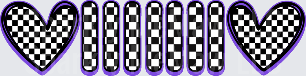 Checkered Flag Racing Hearts and QUEEN Text UV DTF Decal
