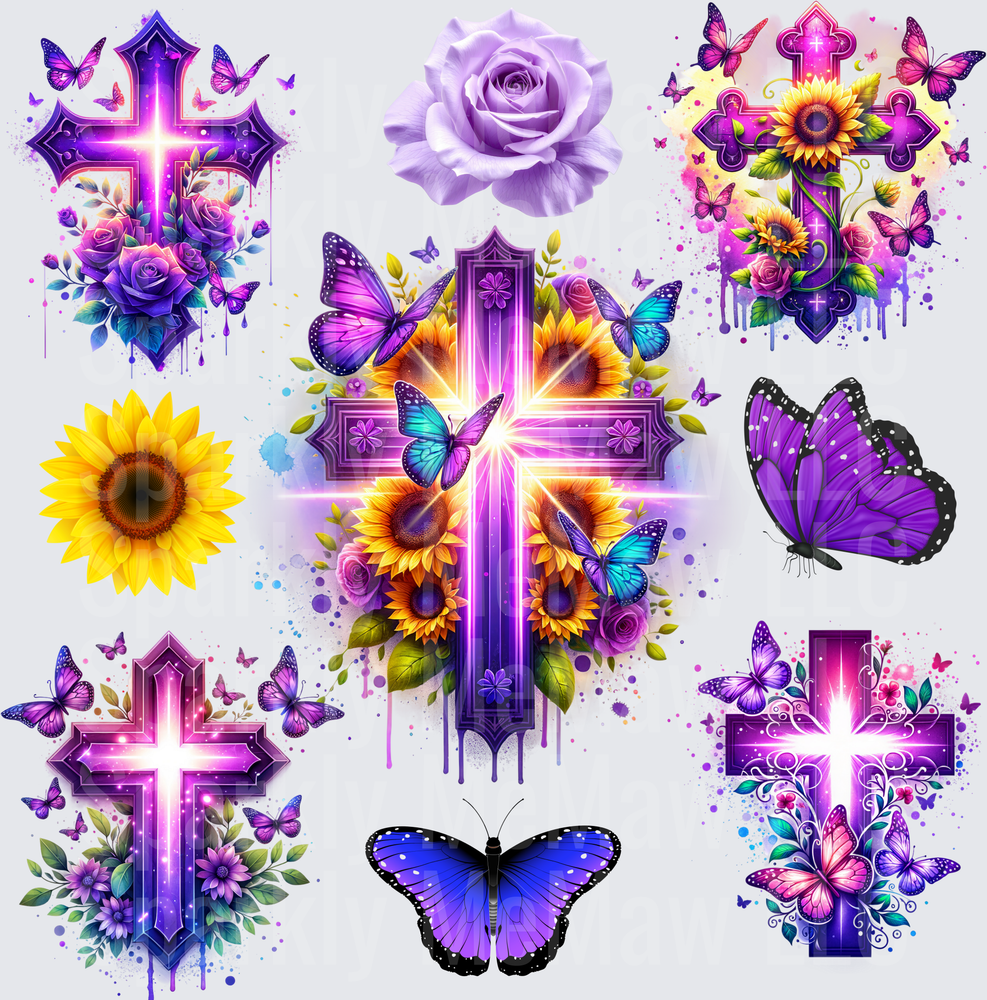 Purple Cross Butterfly Sunflower Bundle 10x10 Inch Sheet