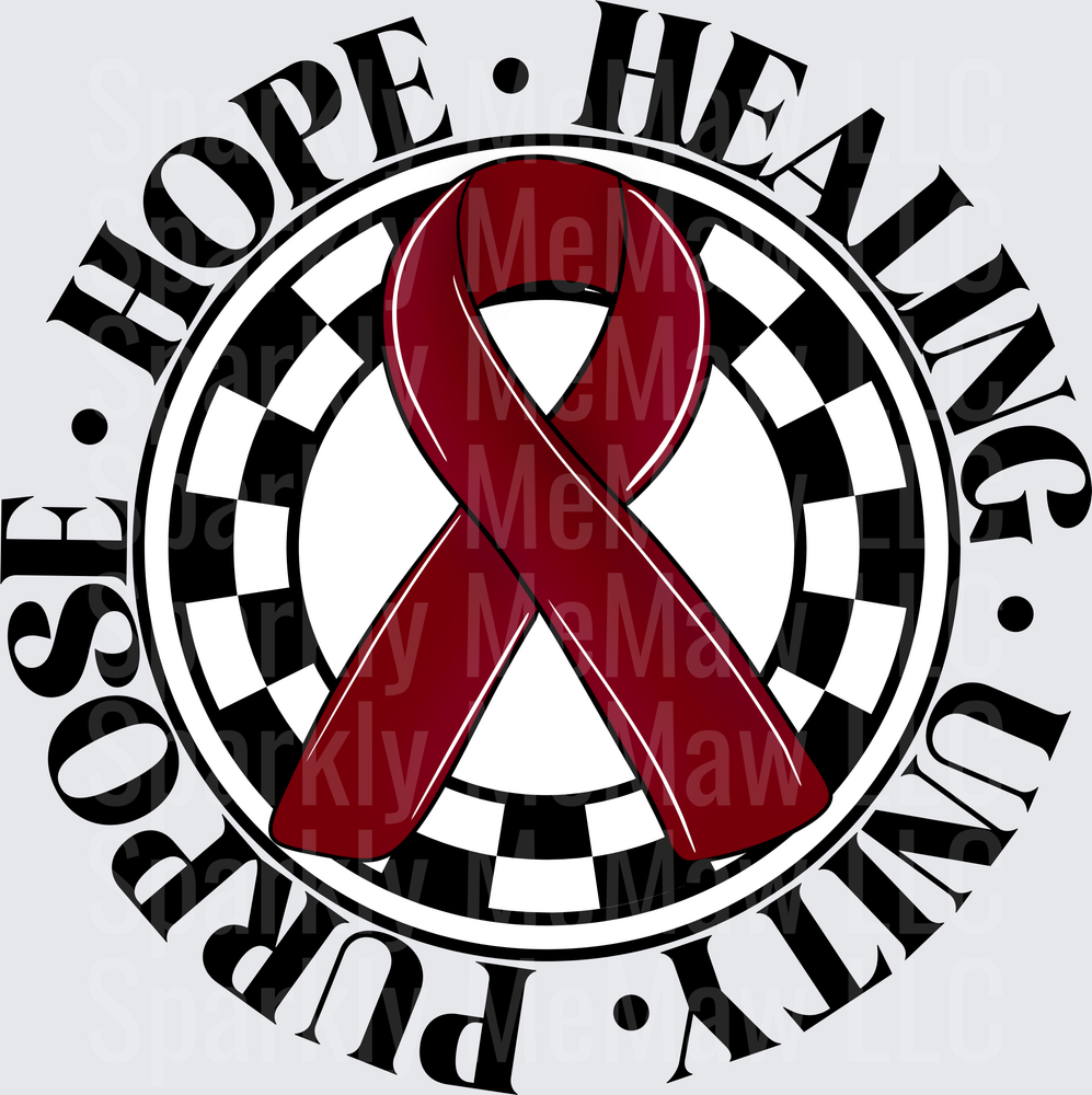 Burgundy Awareness Ribbon Hope Healing Unity Purpose Circle Design UV DTF Decal