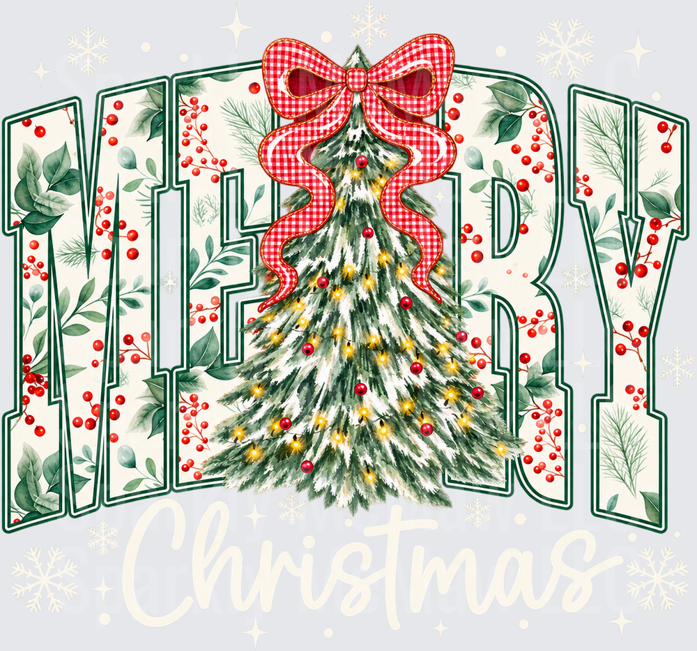 Merry Christmas Tree Bow uv dtf Decal