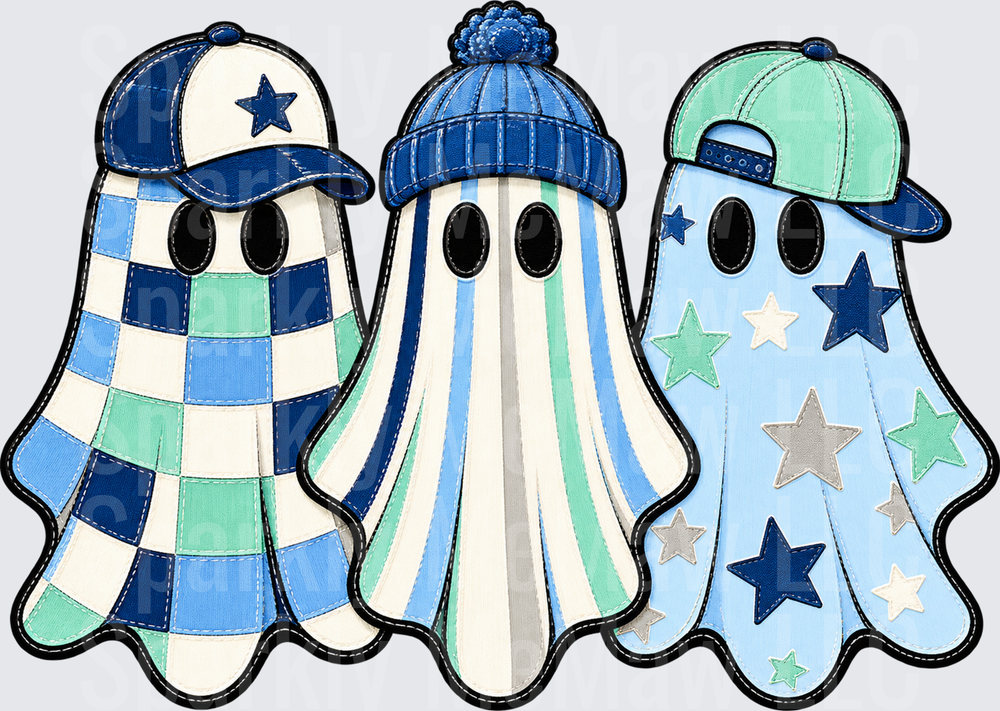 Three Cute Blue Ghost Trio UV DTF Decal