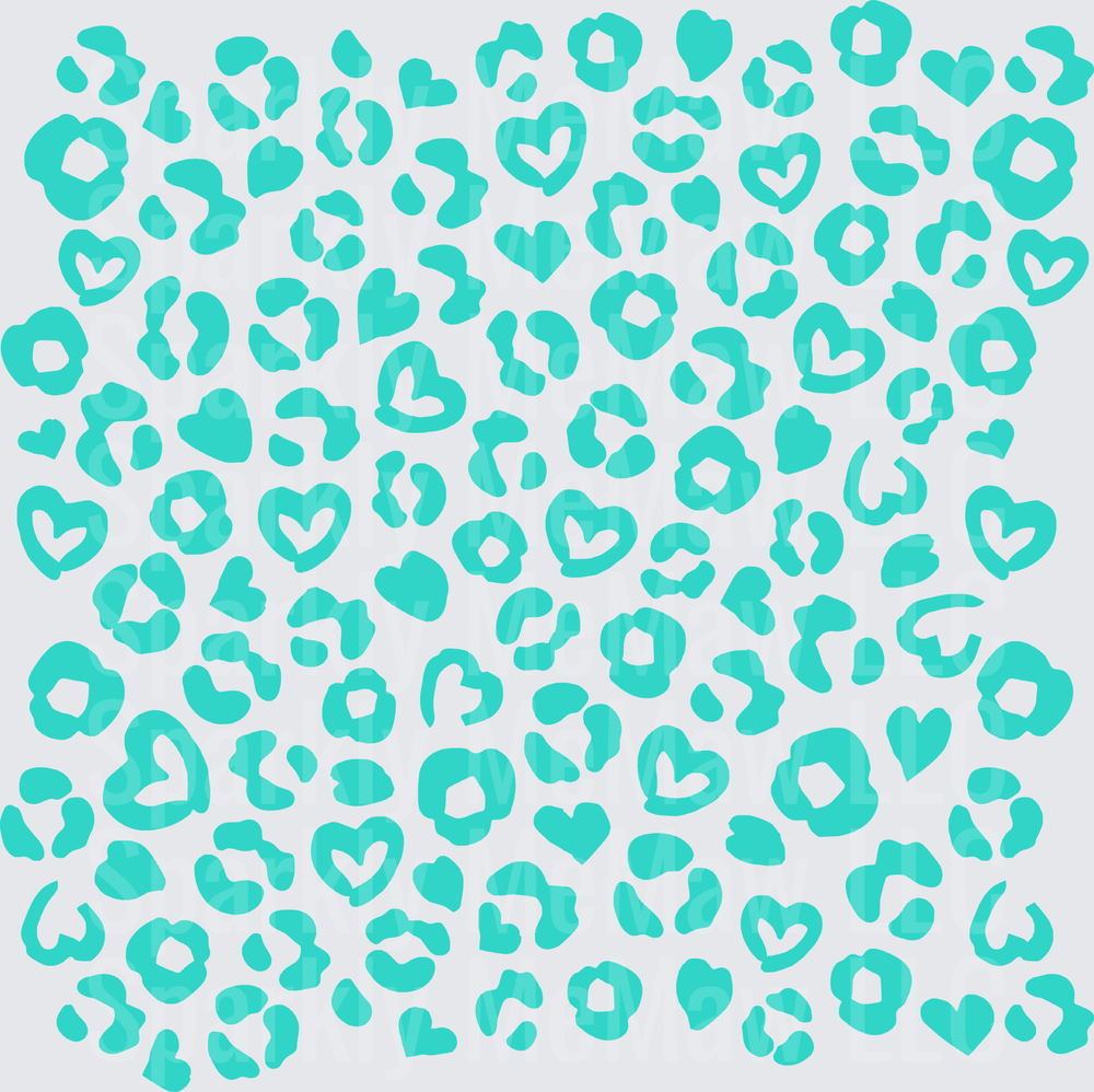 Teal Leopard Heart Print Pattern 10x10 inch sheet