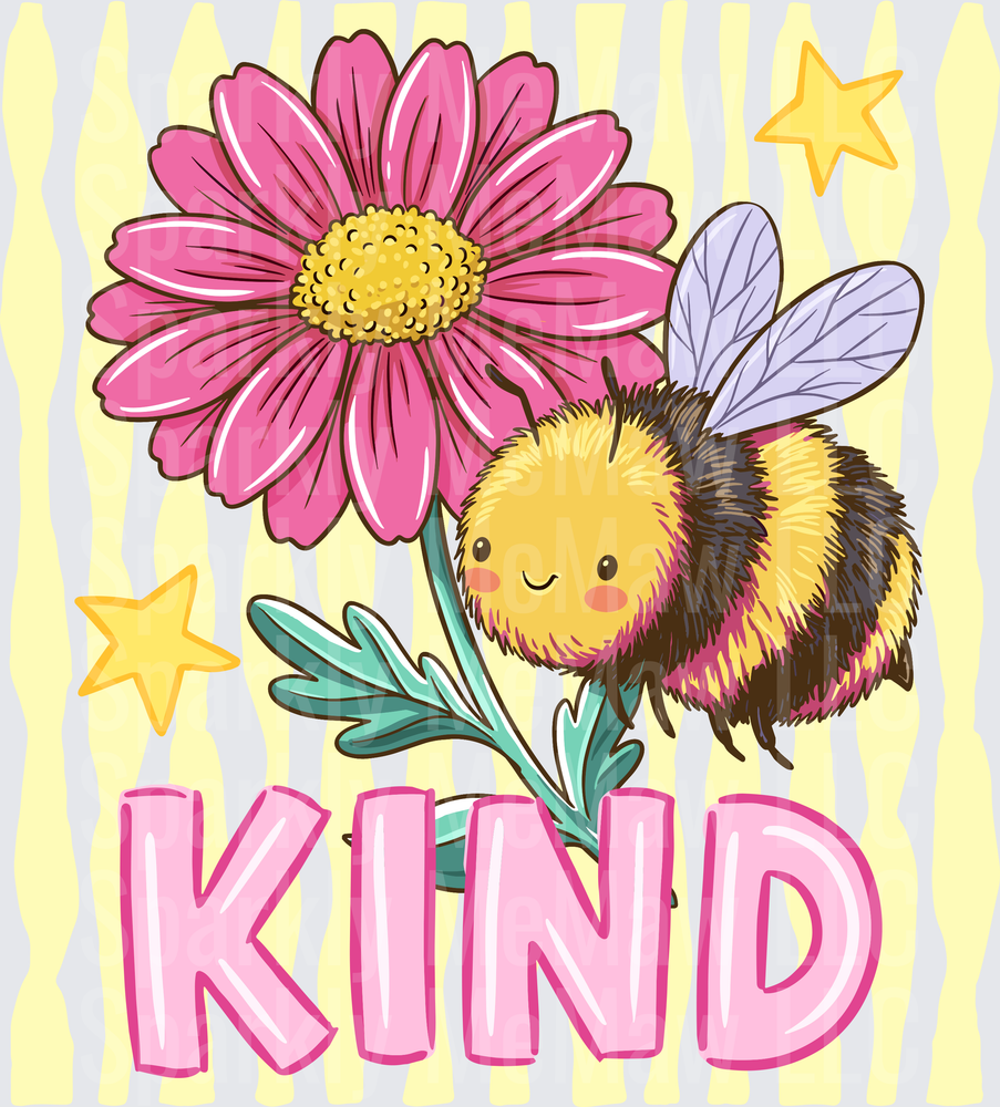 Cute Bee with Pink Daisy Flower KIND Motivational Message UV DTF Decal