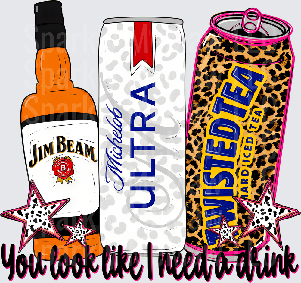 Jim Beam Michelob Ultra Twisted Tea You Look Like I Need A Drink Leopard Star UV DTF Decal