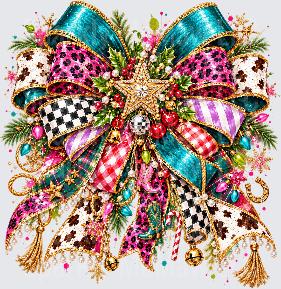 Boho Western Christmas Bow uv dtf Decal