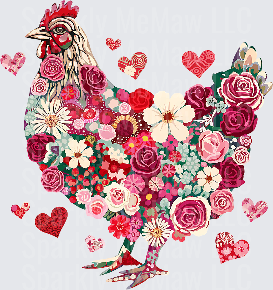 Floral Hen Valentine Hearts UV DTF Decal