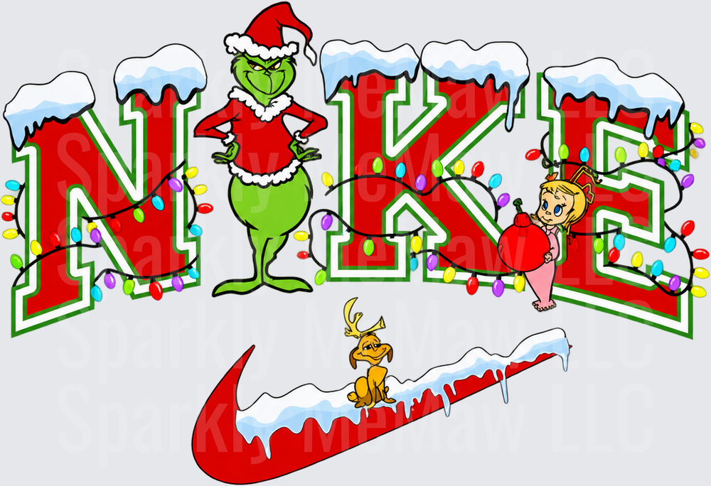Grinch Christmas Nike Logo UV DTF DECAL (HARD SMOOTH SURFACE)