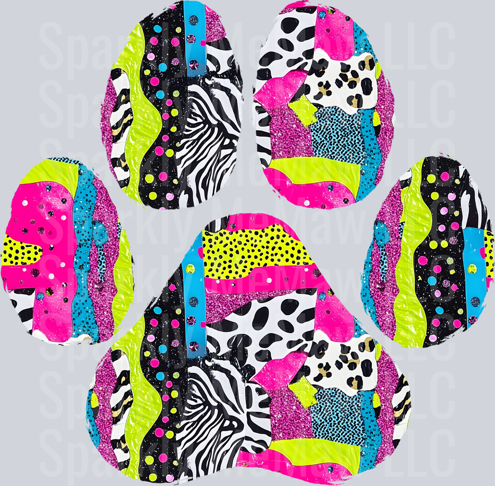 Colorful Animal Print Patchwork Paw Print Pattern UV DTF Decal