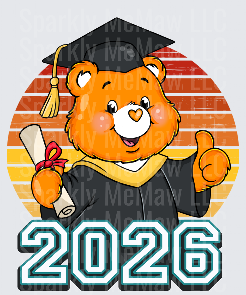Orange Bear Graduate with Diploma 2026 Retro Sunset UV DTF Decal