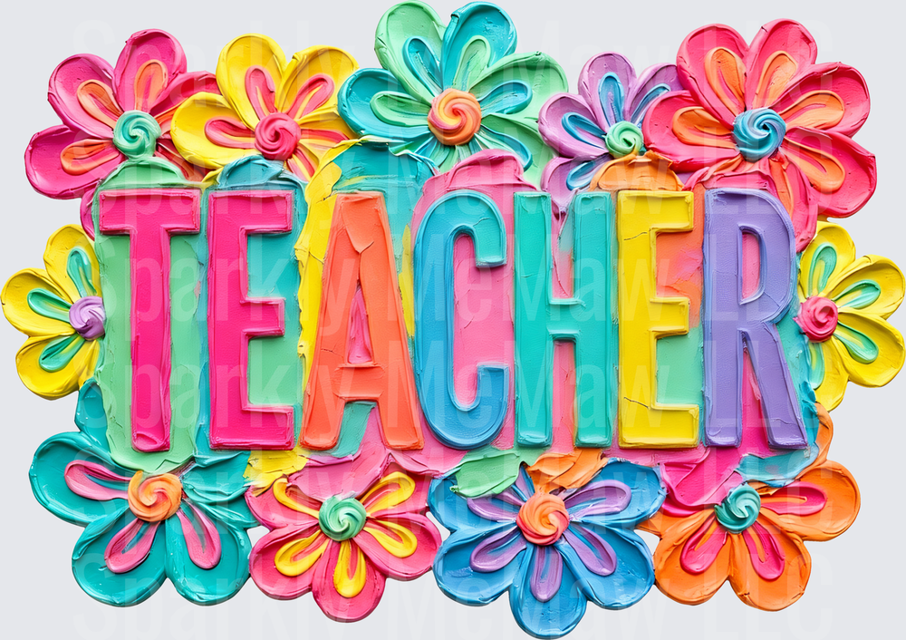 Colorful Floral Teacher Text Design UV DTF Decal