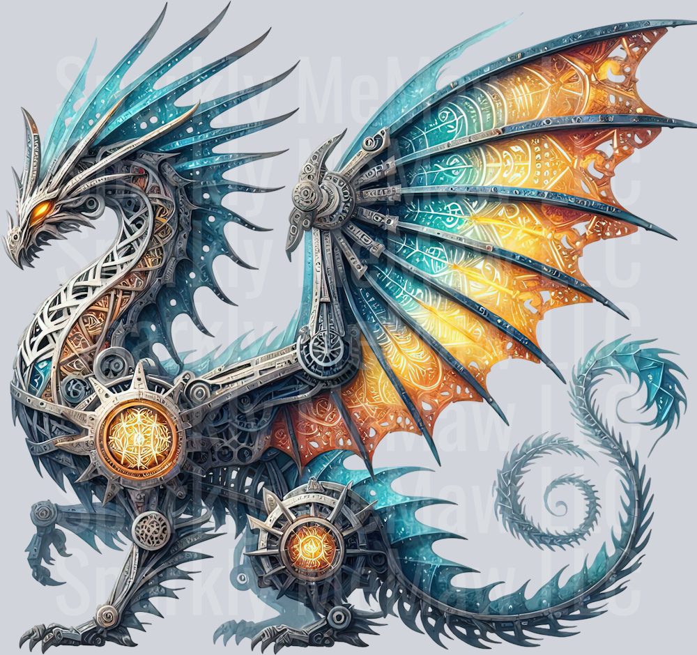 62 Steampunk Dragon UV DTF Clip Art Decal
